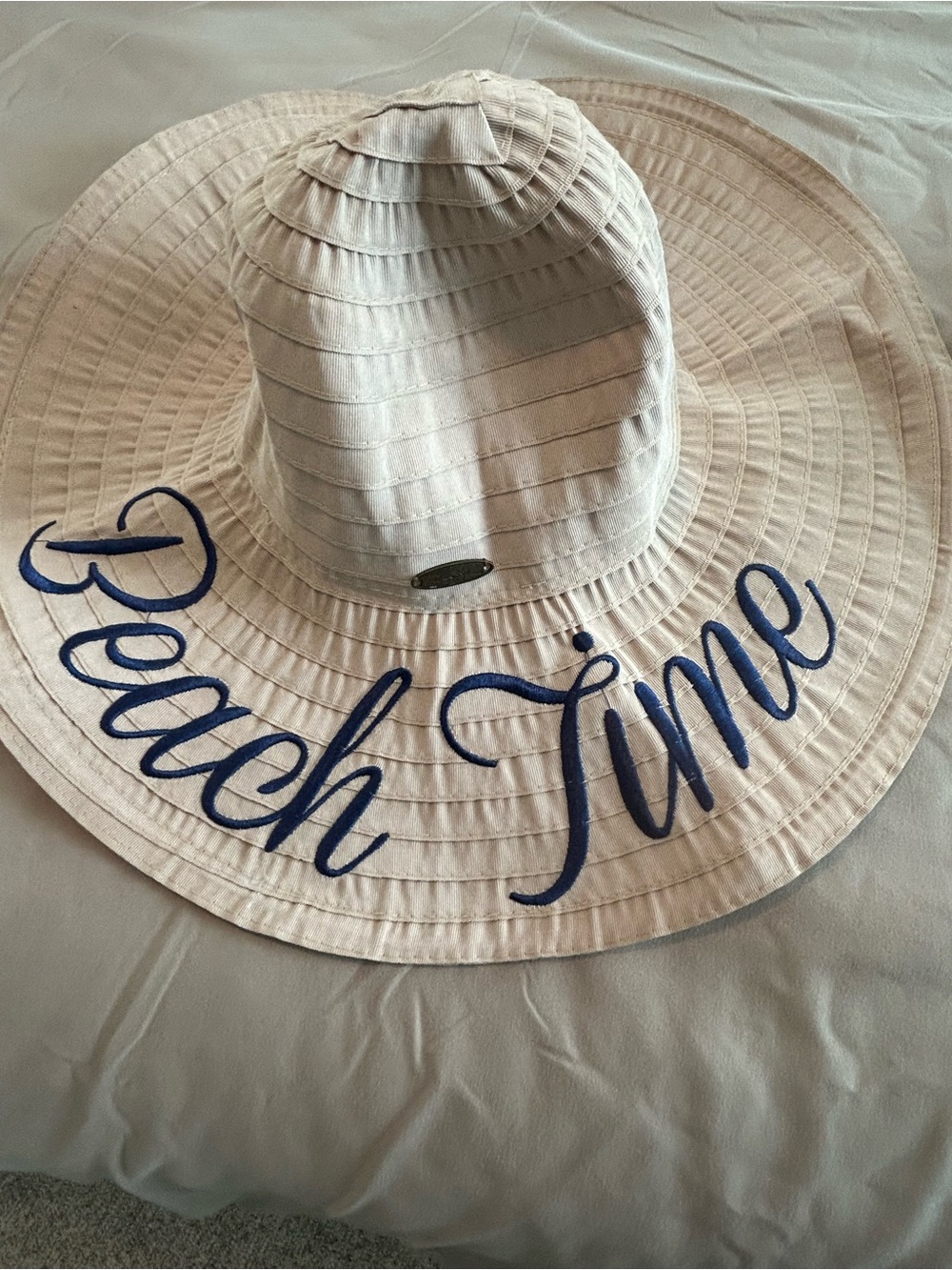 Panama Jack Cream Sun Hat with Navy Logo